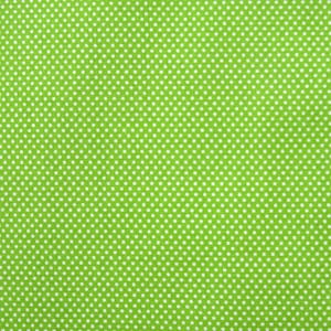 May include: Green fabric with a white polka dot pattern.
