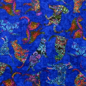 Purr-Suasion 26644-Y Tossed Cats Royal Blue for QT Fabrics