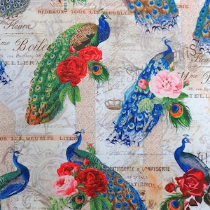Baroque 30165-CW Peacocks & Flowers with Words for David Textiles