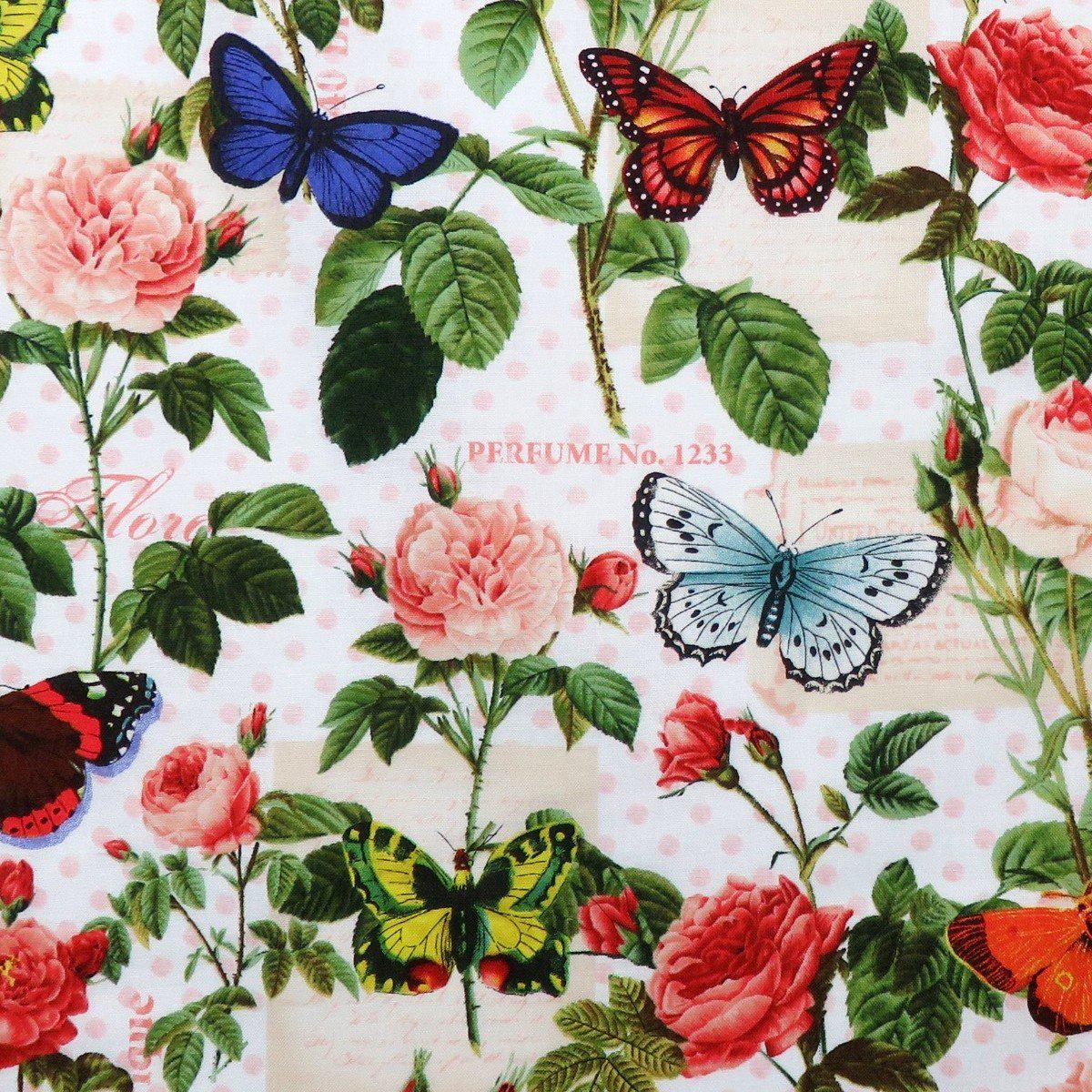 Spring Garden 30914CW1 White Fleur Butterflies and Flowers for