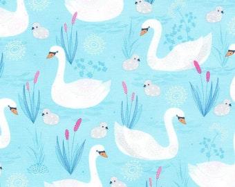 Swans on the Lake Turquoise Timeless Treasures #7628 By the Yard