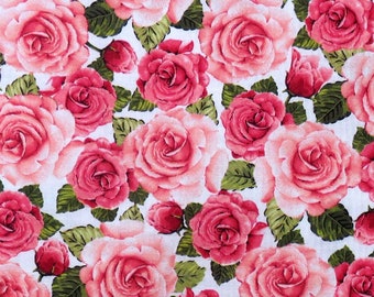 Digitally Printed Rose Garden Packed Roses White QT Fabrics #8789