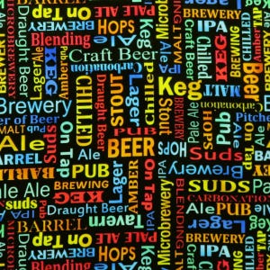 Ale House 12741-12 Beer Words on Black for Benartex Fabrics