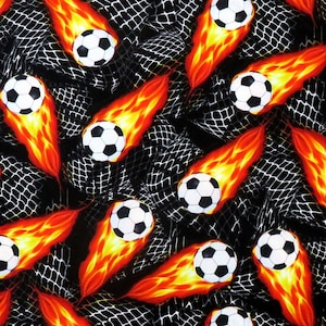 Goal Gail-C8047 Black Soccer Balls on Fire for Timeless Treasures