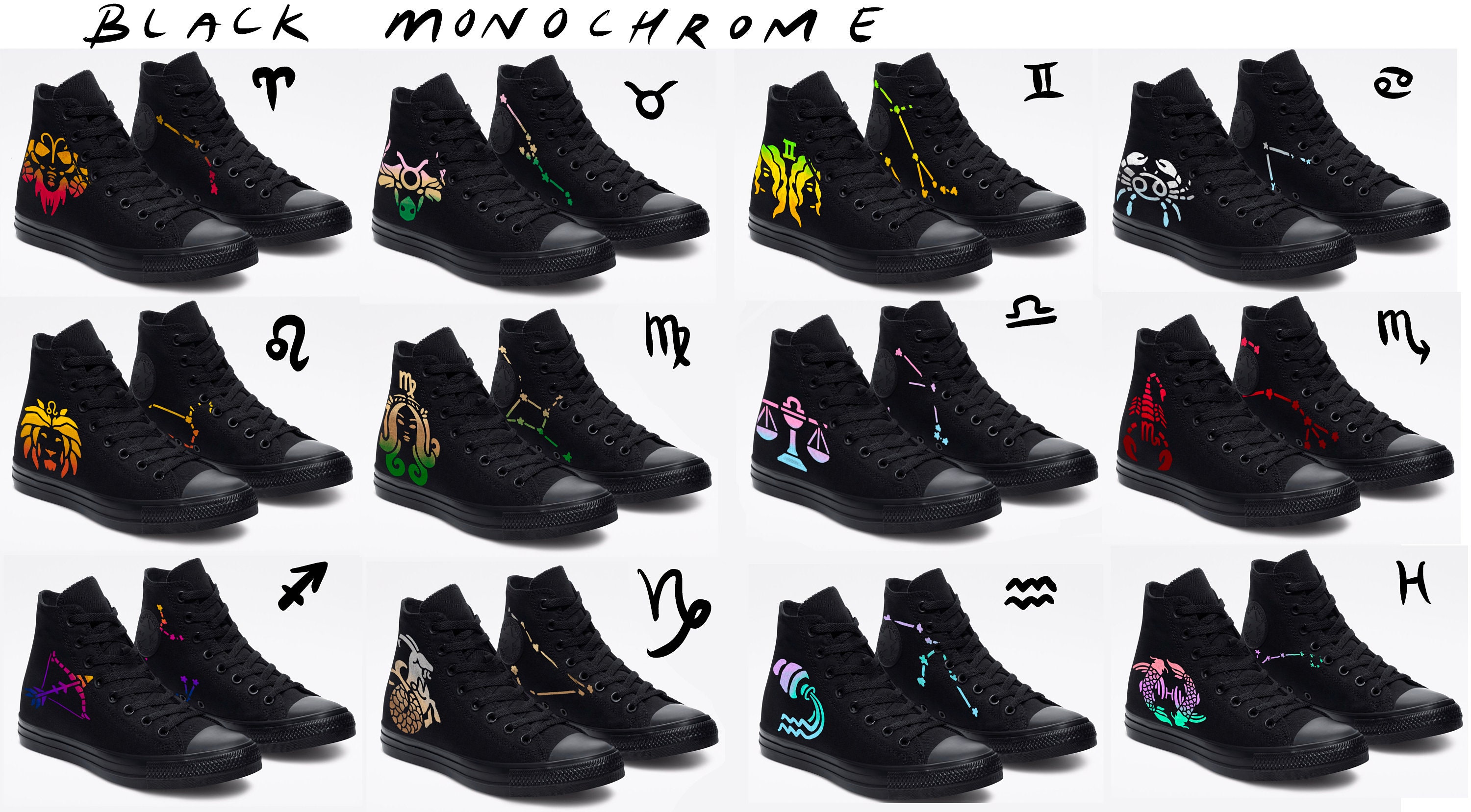Zodiac Sign Inspired Hightop Converse Etsy