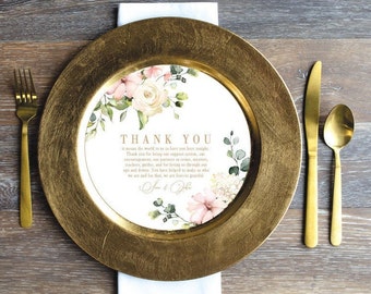 Printed Sample or Sets of 50 Custom Printed Gold With Roses Thank You Insert that fits a Plate or Charger EPG100