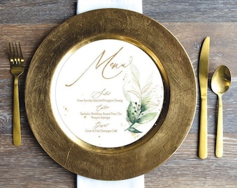 Printed Sample or Sets of Custom Printed Menu Gold Script floral EPG21