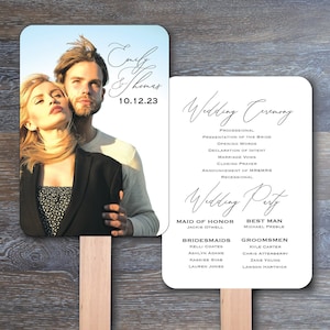 Printed Diy Photo Wedding Program Fans with wedding party on back. NOT Assembled and sticks NOT included- PHF EPG4