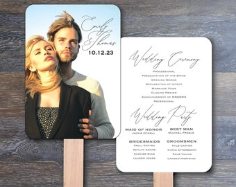 Printed Diy Photo Wedding Program Fans with wedding party on back. NOT Assembled and sticks NOT included- PHF EPG4