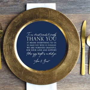 Printed Sample or Sets of 50 Custom Printed Navy Thank you message that fits on a Plate or Changer M07