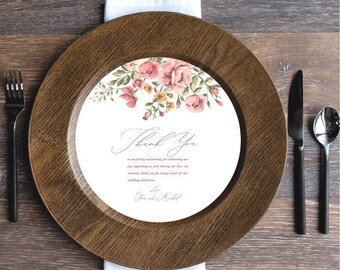 Printed Sample or Sets of 50 Custom Printed Vintage Rose Thank You Insert that fits a Plate or Charger EPG40