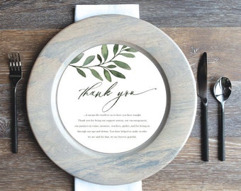 Printed Sample or Sets of 50 Custom Printed Menu olive branch that fits on a Plate or Changer M13