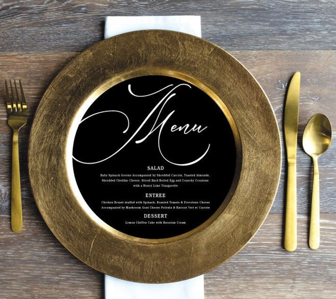Custom Plate Menu – Printed Charger Insert, Event Table Decor - Etsy