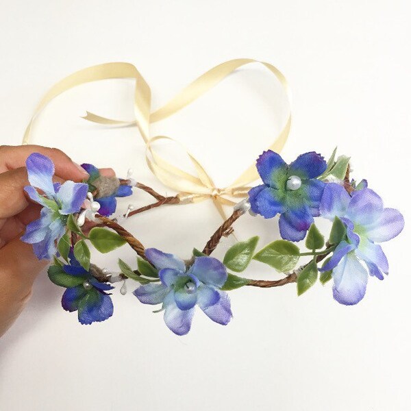 Blue Flower Crown Etsy