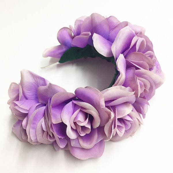 Large Lavender Rose Flower Crown Headband