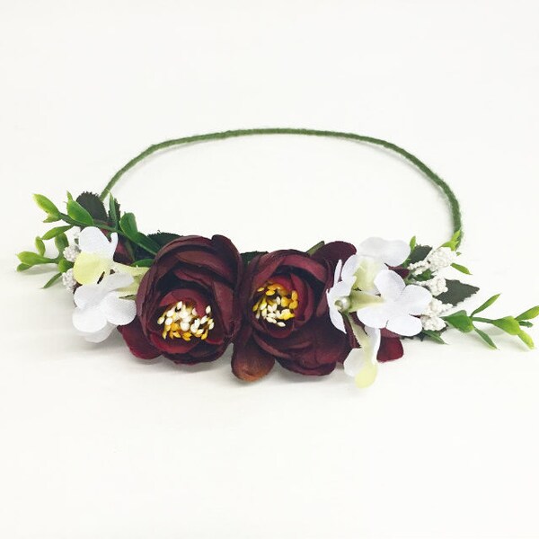 Burgundy Peony Toddler Flower Crown Halo