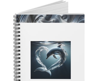 Classic Dolphin Heart Spiral Notebook - White Journal
