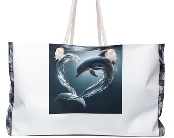 Elegant Dolphin Heart White Weekender Tote - Dolphin Bag - Heart Tote