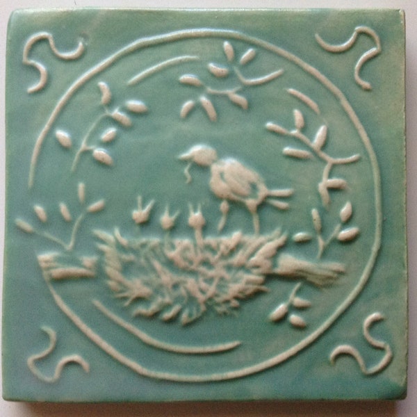 Mother Bird handcrafted tile