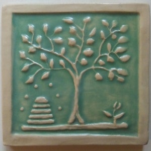 Bee Hive with Tree - 4x4 inch bas-relief tile
