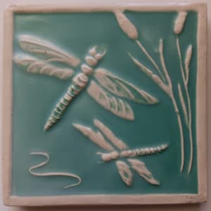 Dragonfly hand crafted relief tile