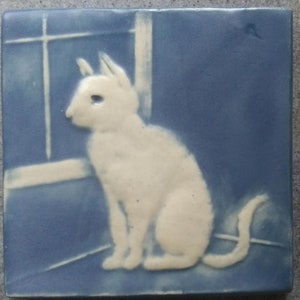 Cat in Window handcrafted tile