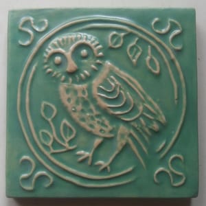 Wise Owl tile, hand crafted relief tile