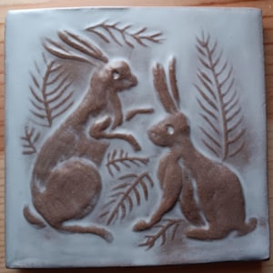 Two Bunnies - 4x4 inch bas-relief tile