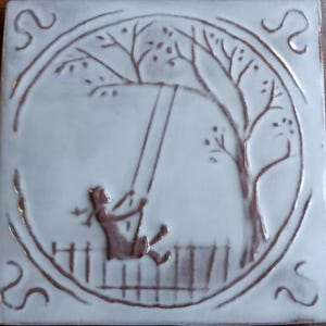Swing Girl Swing - 4x4 inch bas-relief tile
