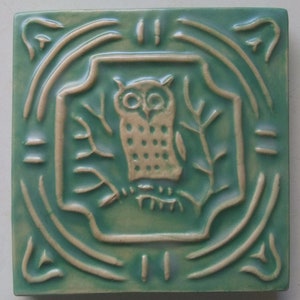 Winter owl hand crafted tile