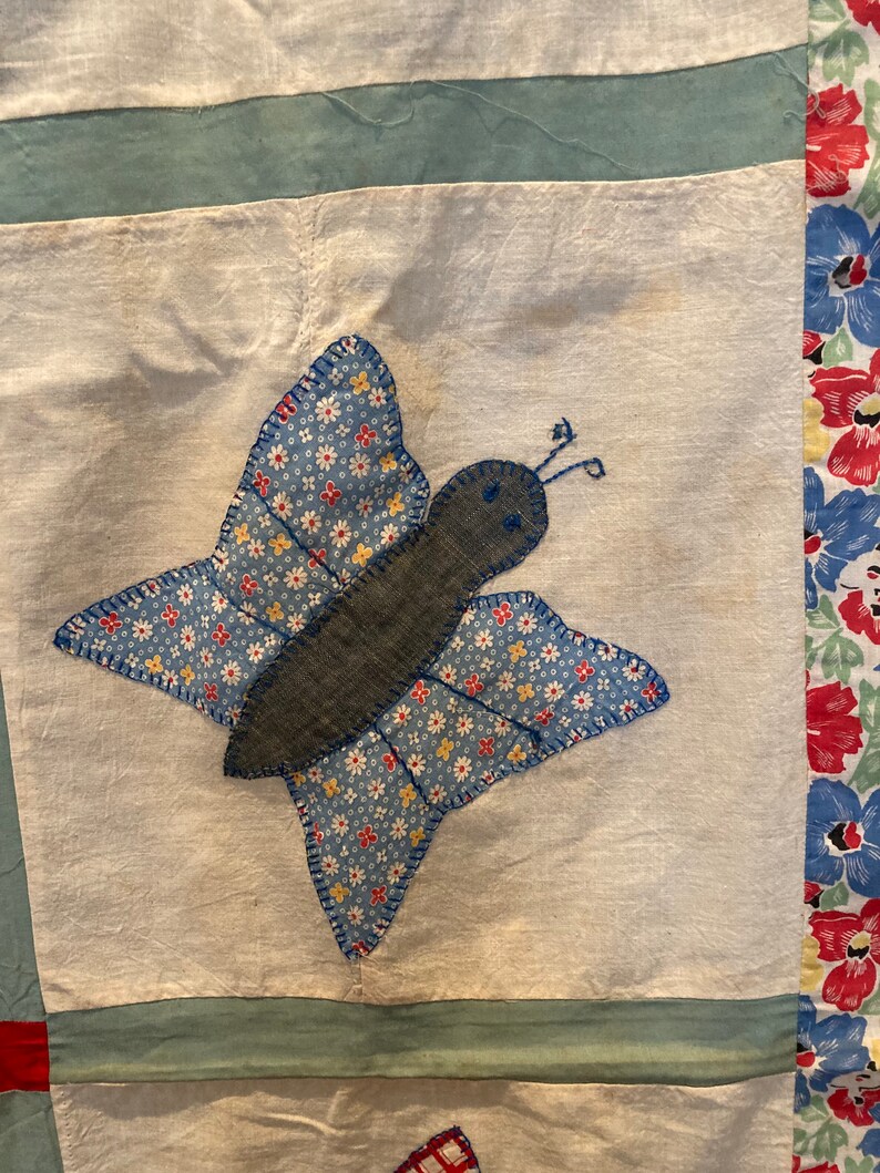1930\u2019s butterfly quilt TOP feed sack prints