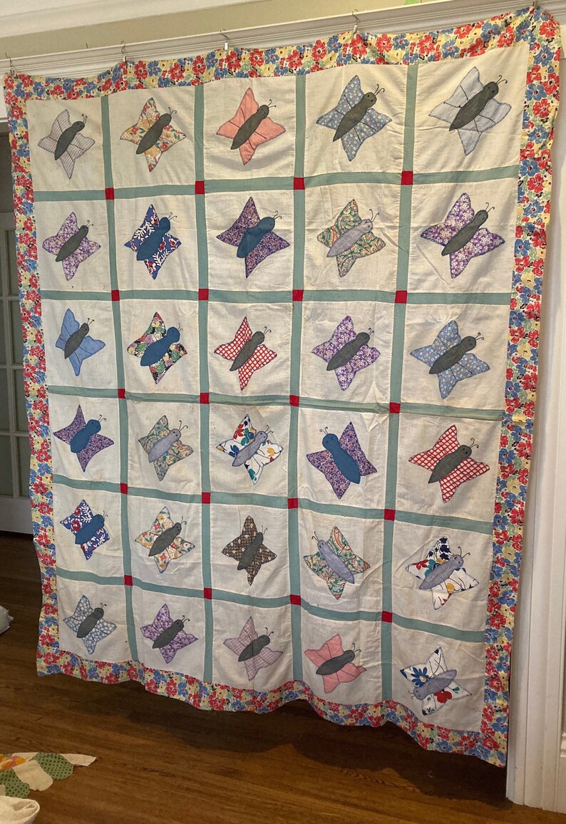 1930\u2019s butterfly quilt TOP feed sack prints