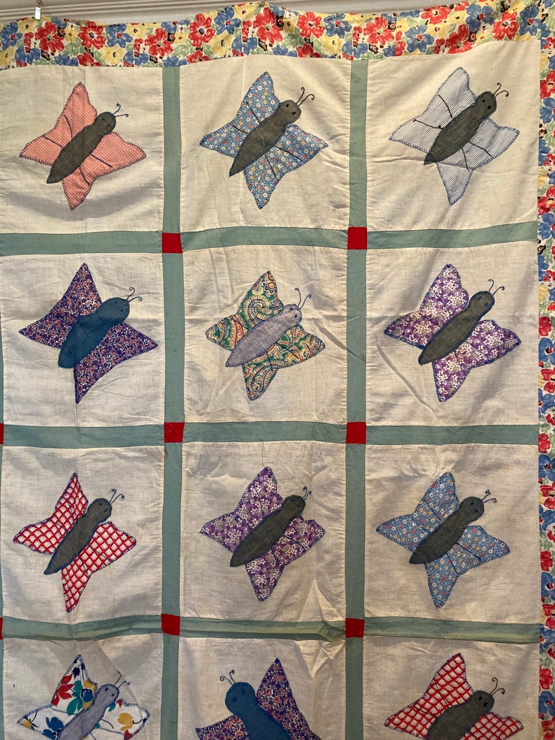 1930\u2019s butterfly quilt TOP feed sack prints
