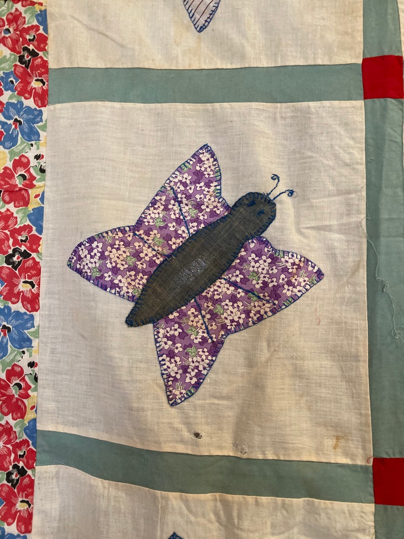 1930\u2019s butterfly quilt TOP feed sack prints