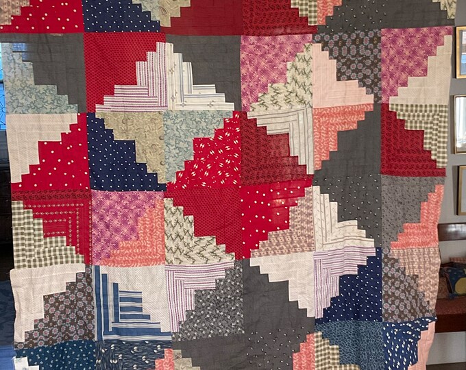 Antique Log Cabin Quilt TOP Courthouse Steps 76x76 All Etsy