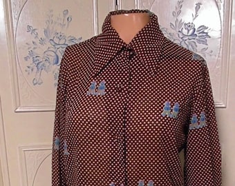 Vintage Brown Polka Dot Shirt, Bust 39"