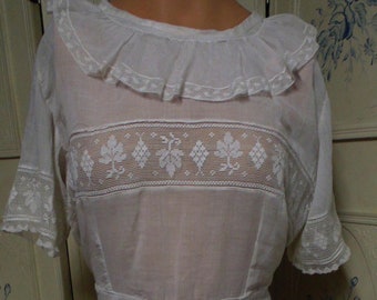 Vintage White Lace and Cotton Dress