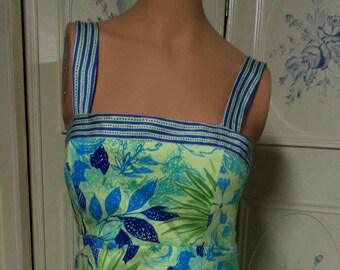 Vintage R & K Originals Green with Blue Leaves, Size 14