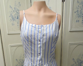 Vintage Sleeveless Stripped Cotton Summer Dress,  Bust 40"