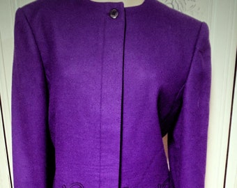 Vintage 1970 Purple Louis Feraud Skirt Suit, Size 10, Made in West Germany