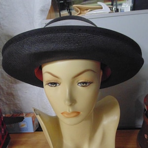 Black Straw Hat with White Ribbon and Bow by gigi for L.M.A.