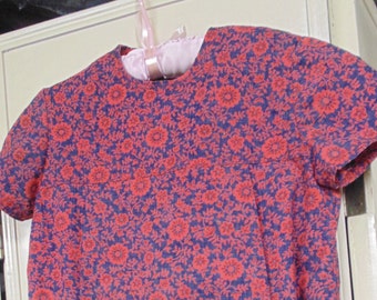 Robe en coton bleue et rouge pour enfant des années 1960, poitrine de 28 pouces