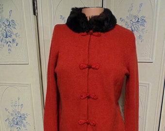 Sarah Spencer Rust Colored Wool Sweater With Faux Fur Collar, Medium