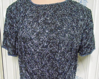 Papell Boutique Evening Black Beaded Top, tamaño grande