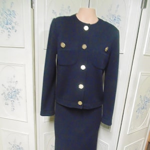 Castleberry Black Knit 2 Piece Skirt Suit, Size 8, Vintage