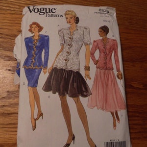 Vogue Top and Skirt Pattern 8228, Size 12-16, UNCUT