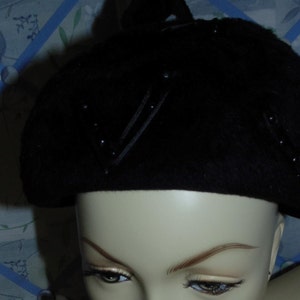 1960 Bellini Original Black Hat with Black Balls in a V shape, Made in Italy
