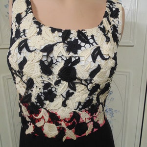 Vintage Black with Crochet Roses with Pink Waist, Bust 37&quot;