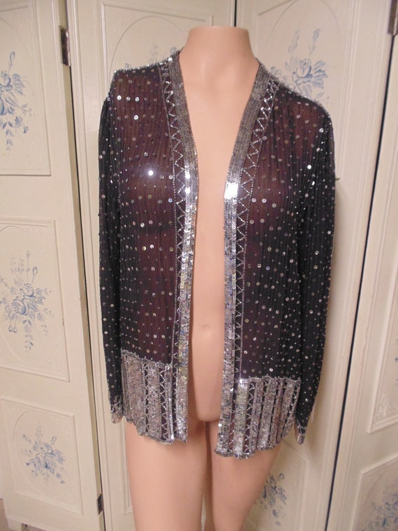 Judith Ann Creations Beaded Silk Jacket, Bust 42" - image 1