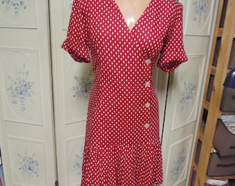 Petite Jazzy Red and White Polka Dot Dress, Size 12